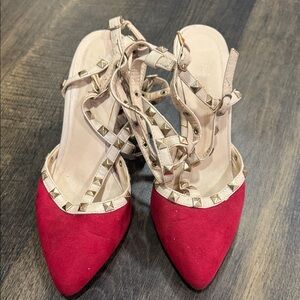 Red Studded Women's Heels 8